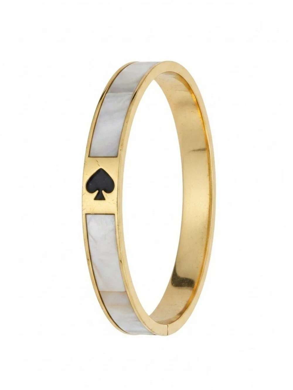 kate Spade NWT  Gold Tone Bangle with White Inlay and Spade Accent